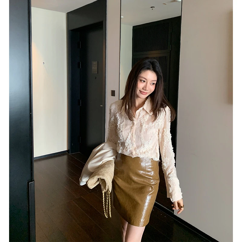 【ALONE SAVOR】龍喜儿 花间繁语 法式蕾丝绣花小衫长袖衬衫M981