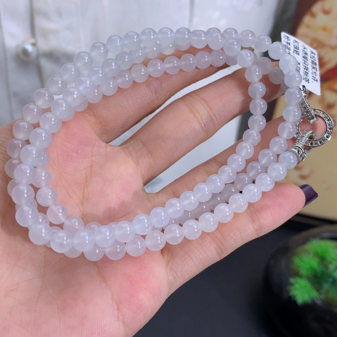 翡翠未镶嵌手串卡5.3冰胶白冰项链