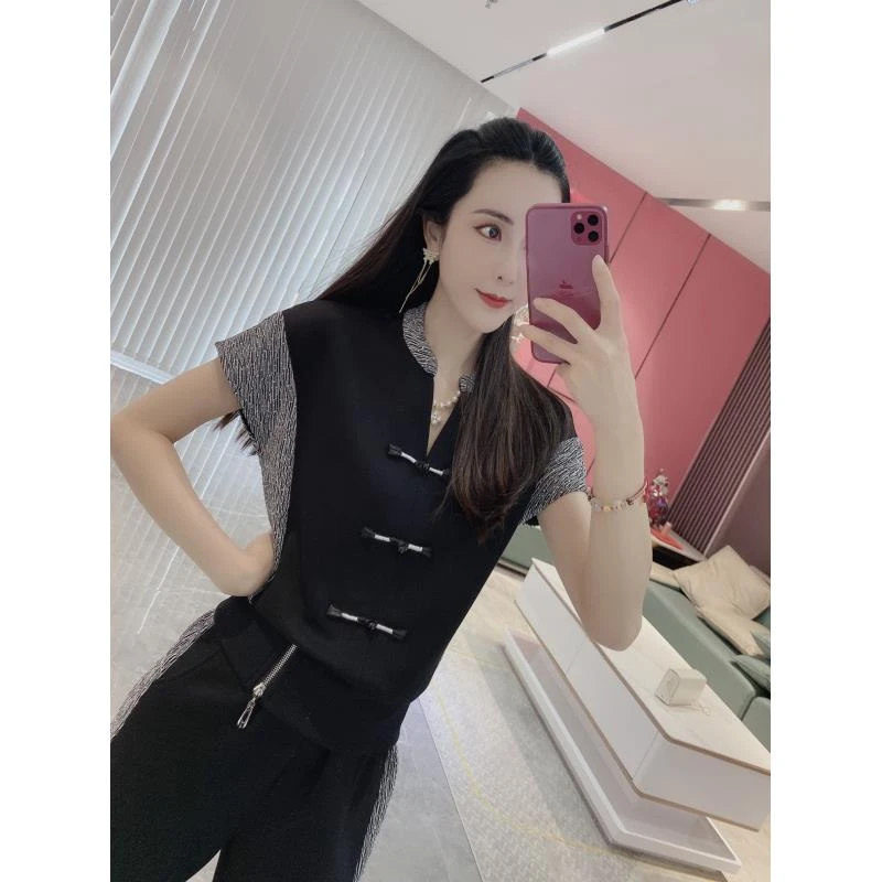 【橦颜推荐】国风盘扣小飞袖上衣+阔腿裤两件套2819