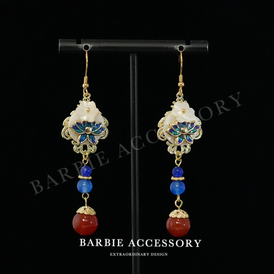 铜合金合成锆石耳饰 【蓝艺语听】新中式设计款高级感绝美耳环