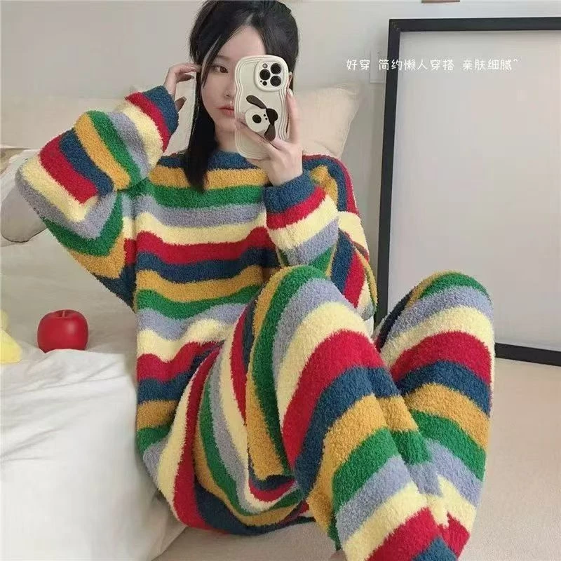 彩条家居服套装