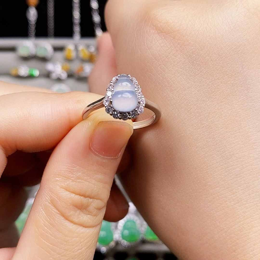 翡翠戒指银S925镶嵌葫芦