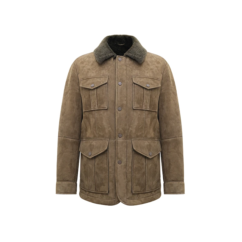 [玛龙宝]猎装风夹克羔羊美利奴皮毛一体真皮皮衣24冬季新款男外套