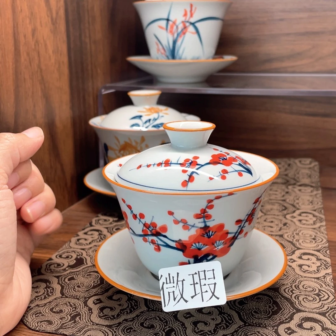 釉下手绘茶具微瑕