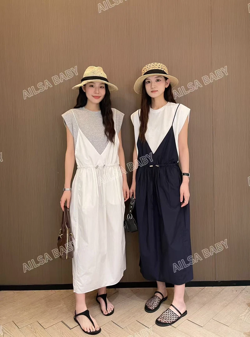 【AILSA BABY】欧货拼色吊带假两件背心连衣裙/61710A