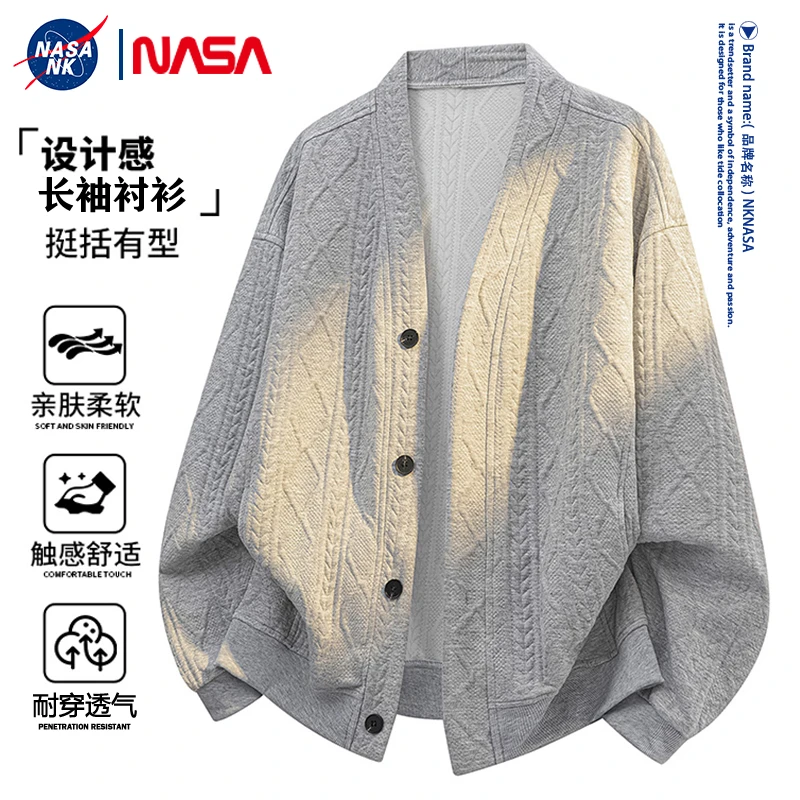 NASA联名大码提花外套男女同款春秋季宽松V领高级感针织开衫毛衣