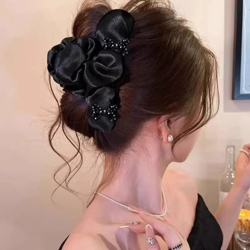 法式水钻气质安全褶皱头发抓夹女半扎发盘发鲨鱼夹发卡显发量头饰