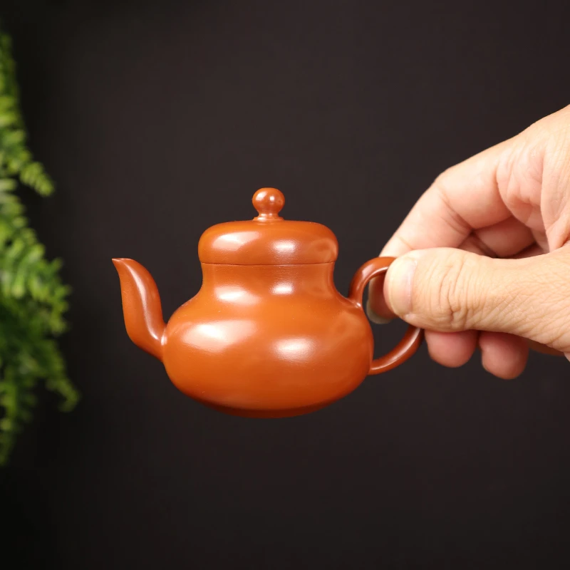 潮州手拉壶 小容量泥壶全手工原矿朱泥思亭壶 精美功夫泡茶壶