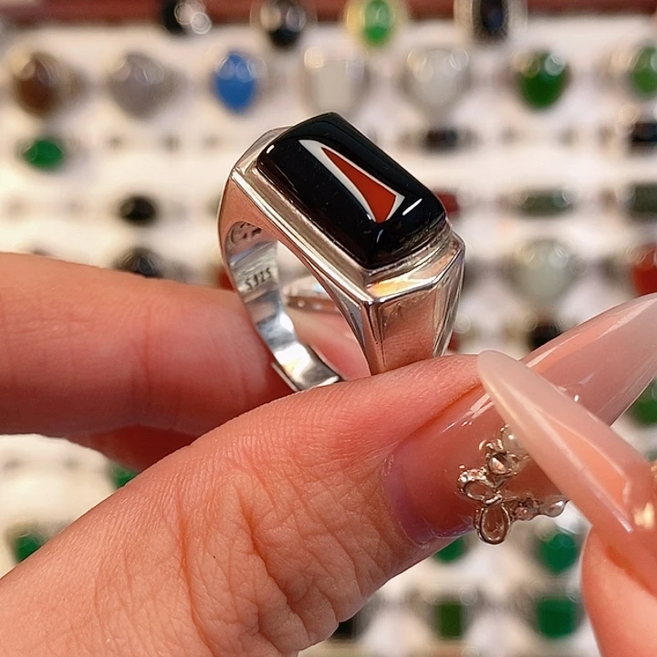 玛瑙/玉髓银S925镶嵌戒指