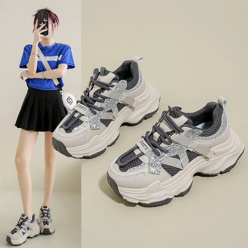 2025春季新款韩版透气老爹鞋女ins学生休闲鞋女厚底跑步鞋ZL7523