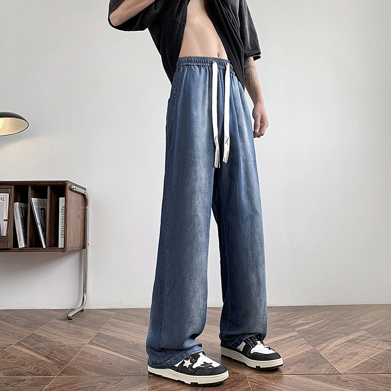 66351夏季潮牌港风复古冰丝透气薄款情侣百搭高街牛仔长裤