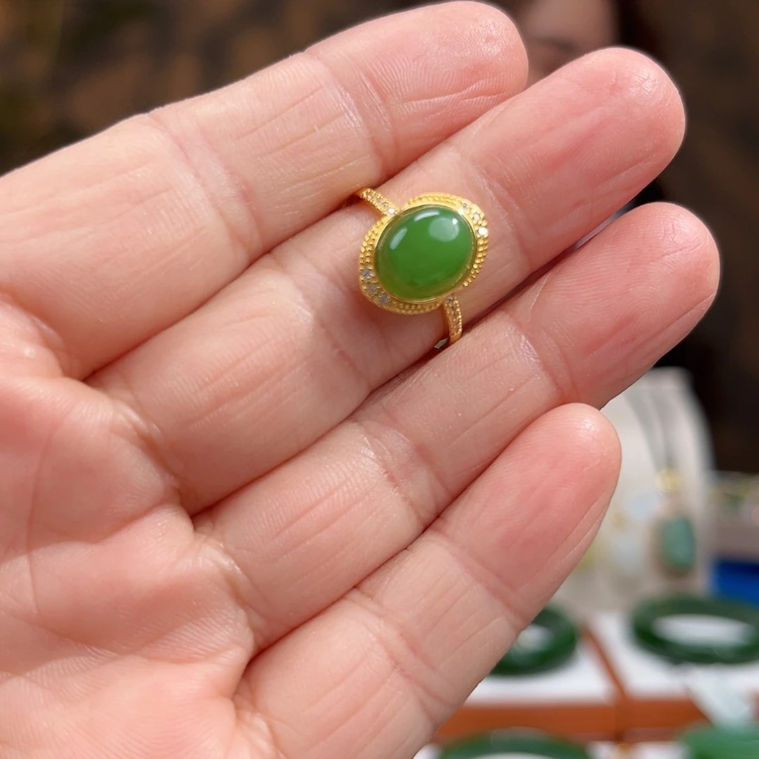 和田玉戒指银S925镶嵌