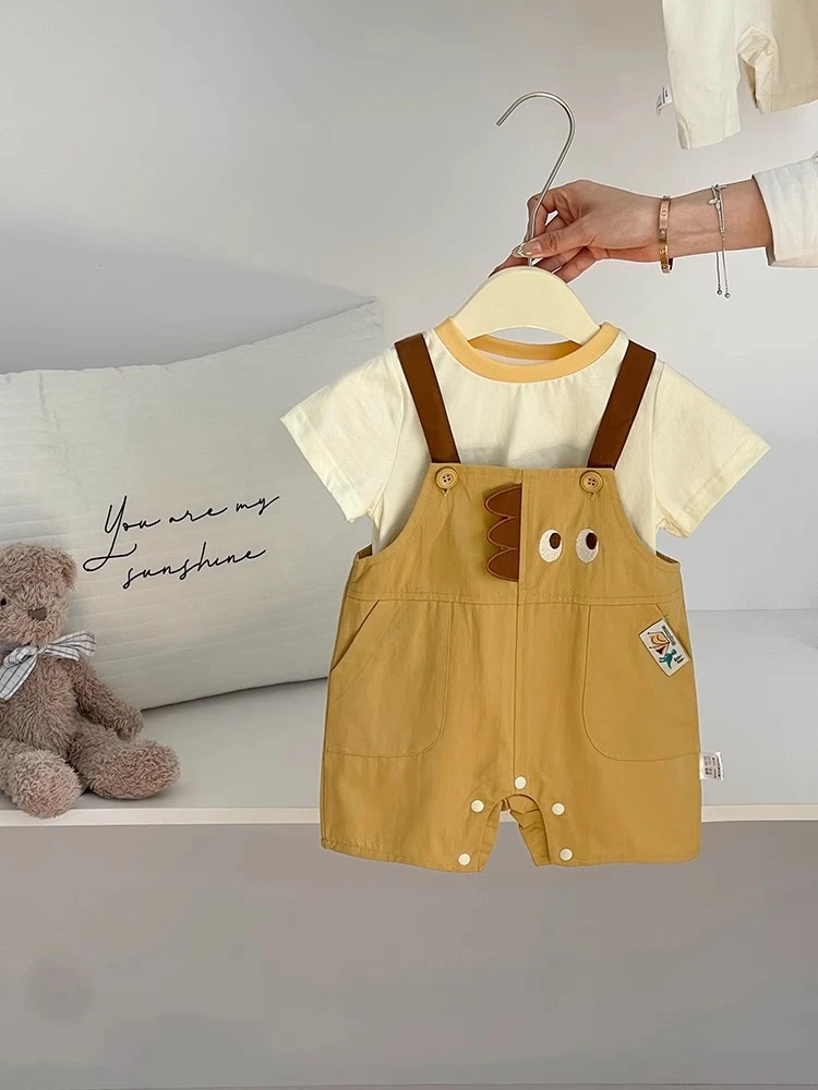 男童婴儿夏装套装卡通新款夏季短袖儿童背带裤两件套宝宝童装洋气