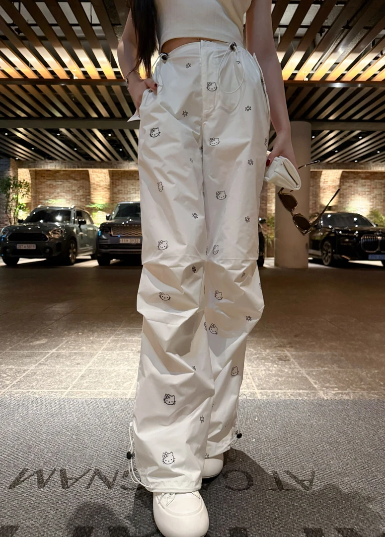 GABBY hellokitty头白色抽绳工装裤女L1555