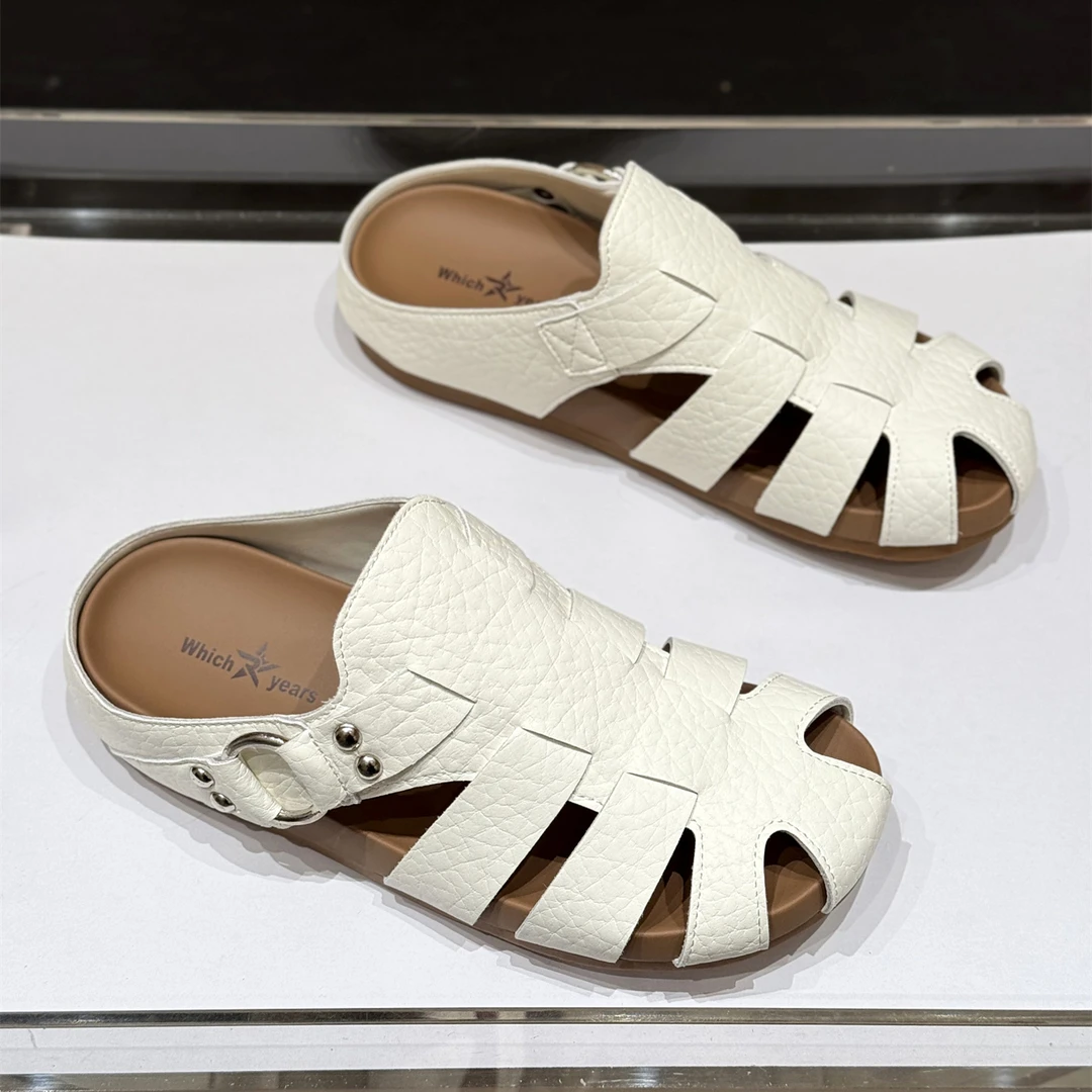 韩版厚底镂空洋气包头半拖女2025新款夏季小众编织外穿百搭凉拖鞋