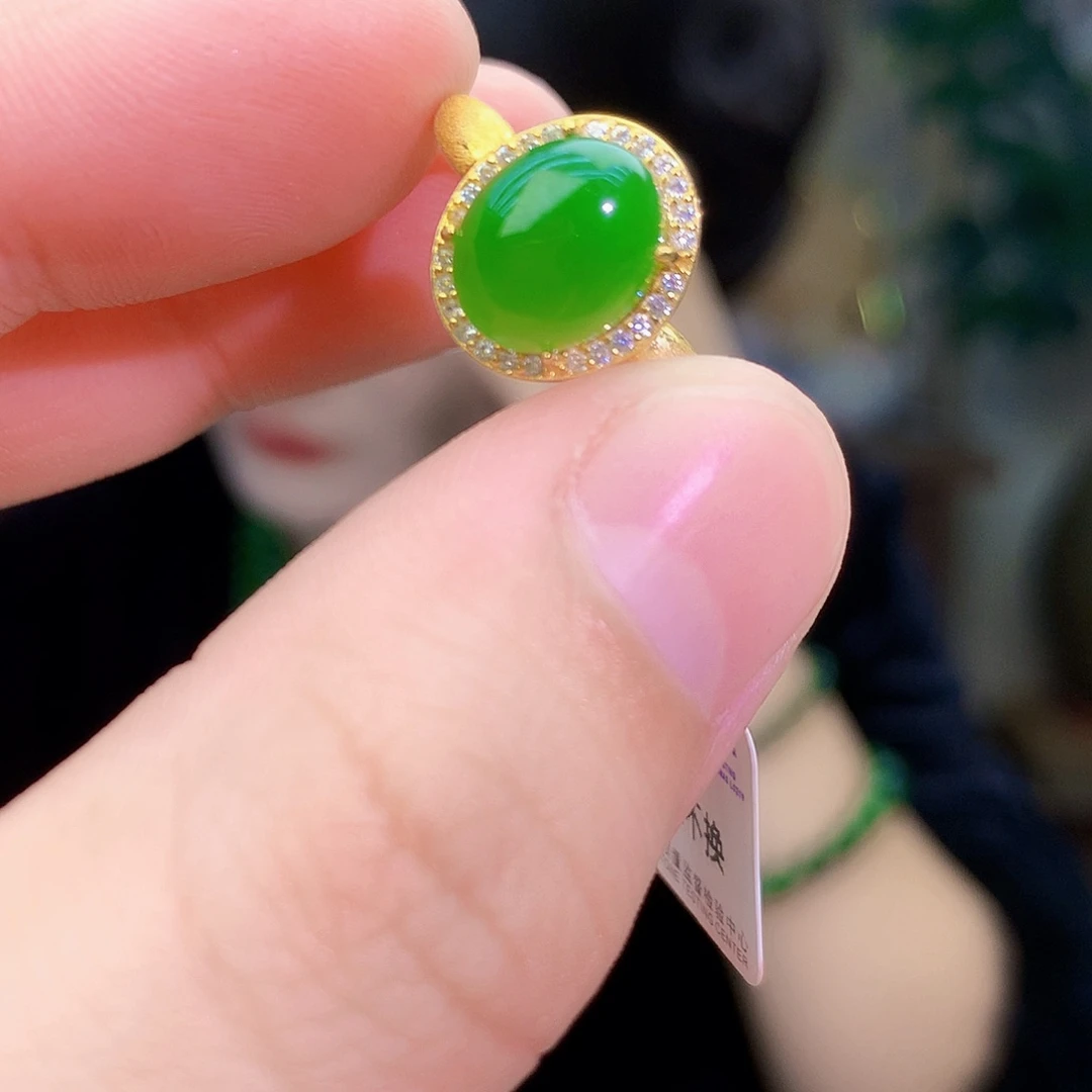 吊坠(不含链)银S925镶嵌和田玉（碧玉）戒指