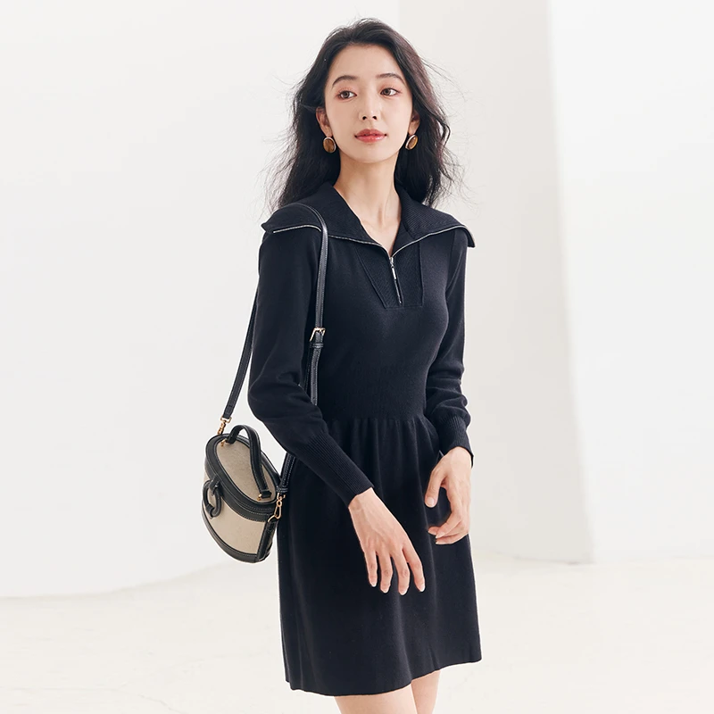 【直播专享】Q3101796连衣裙 香影连衣裙女收腰2024年冬季新款半拉