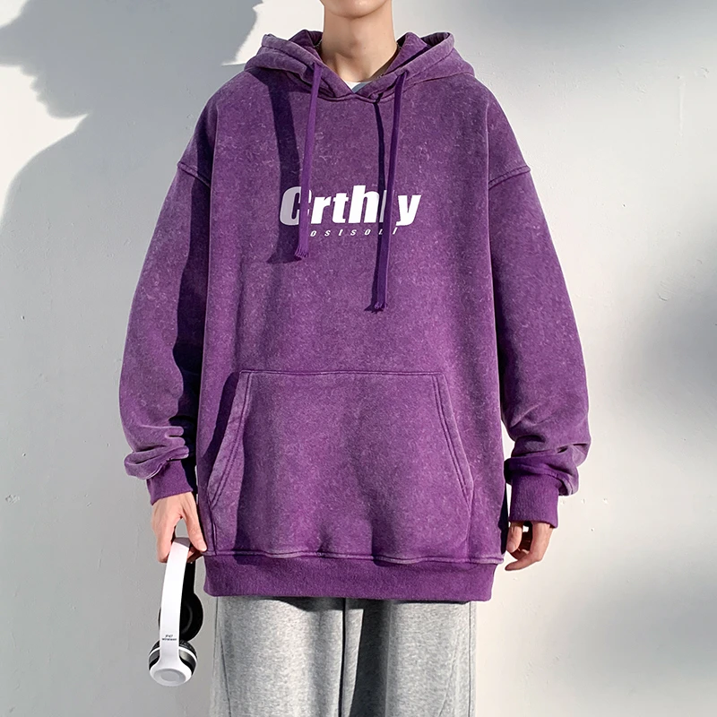抖音高品质重磅连帽卫衣春秋休闲水洗做旧潮男装大码23XW99287-特