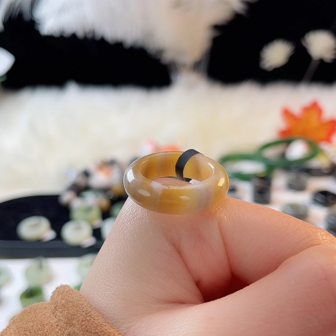 和田玉未镶嵌戒指k12 牛轧糖泥鳅背17.7mm