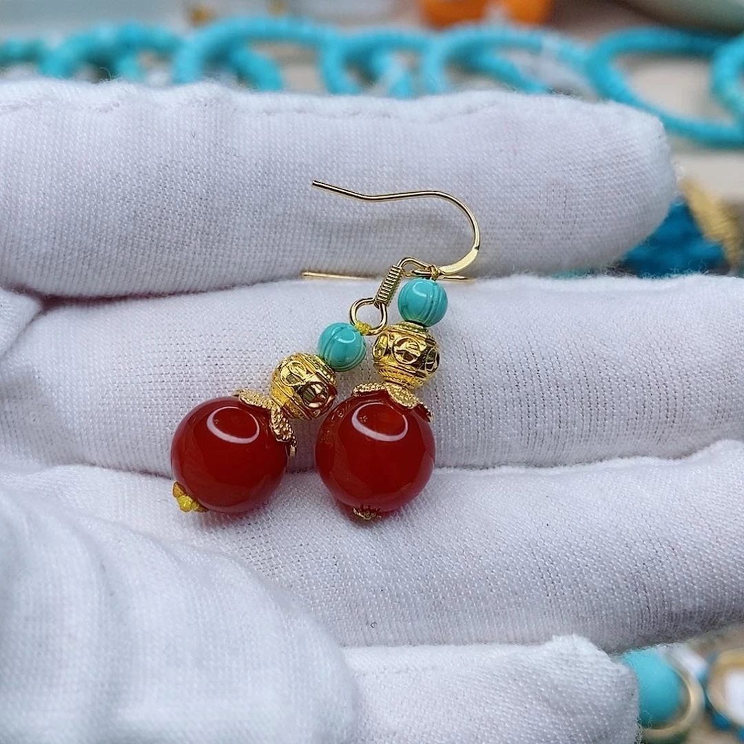 南红玛瑙耳饰未镶嵌