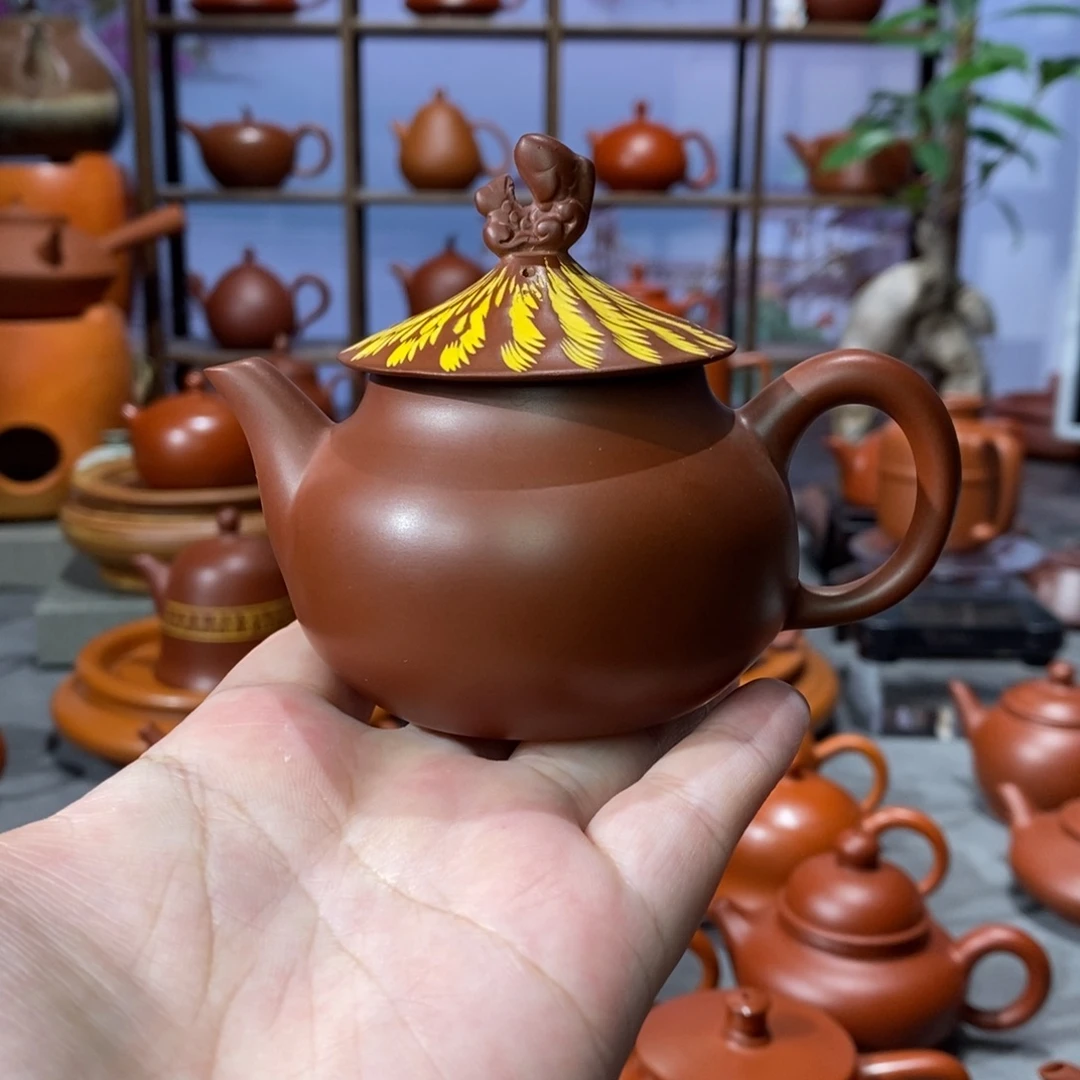 茶壶朱泥章淑煌朱泥鱼趣壶120c