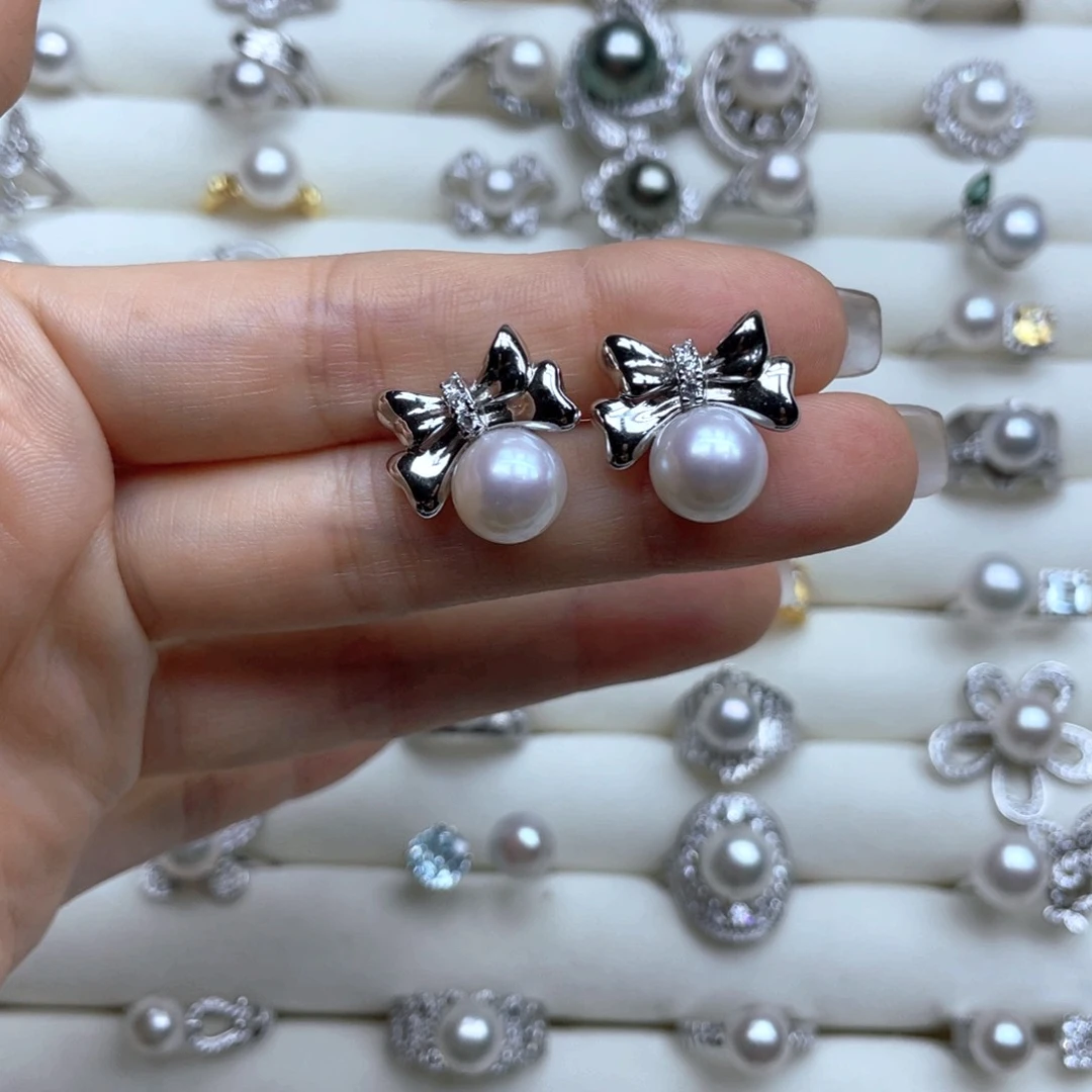 银S925镶嵌淡水珍珠耳饰