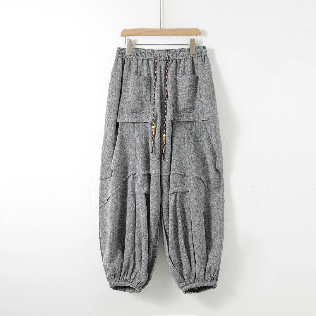 灯笼裤男士加肥加大码胖子冰丝哈伦裤中国风宽松高级感束脚运动裤