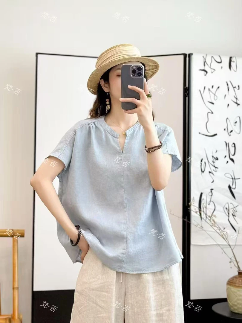 【梵·否】8688新款衬衫上衣女小杉洋气无扣显瘦宽松短袖