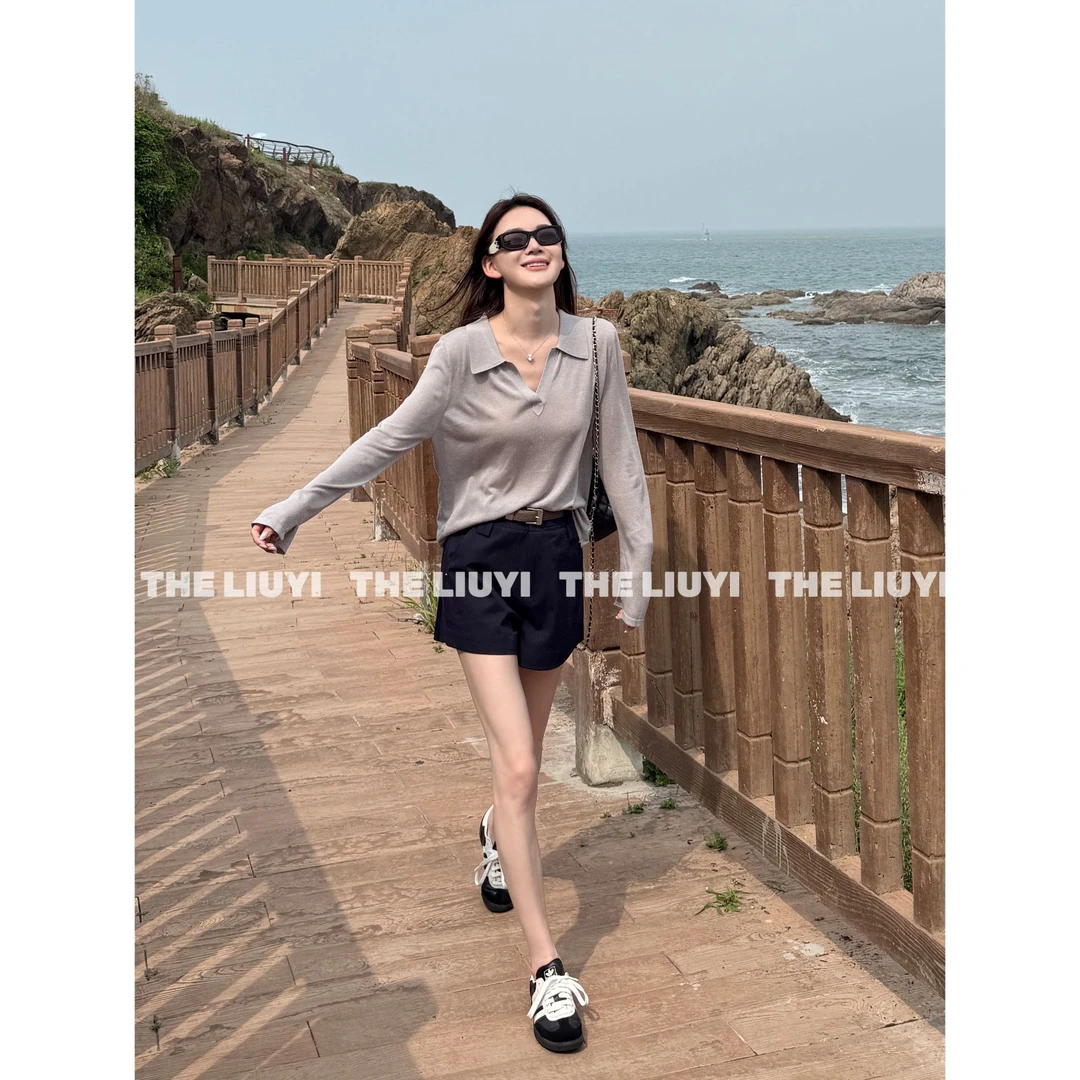【LIUYI】云衫~天丝亚麻混纺翻领针织上衣56291