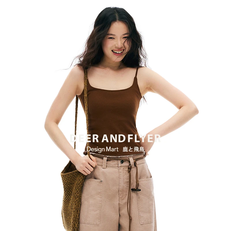 鹿与飞鸟“基础好搭”天燃環保纤维亲肤透氣吊带背心自带胸垫6651