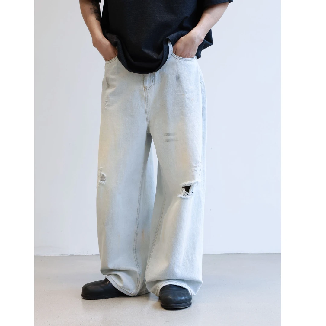 【BNSU】25/韩版水洗做旧破洞牛仔裤25S0365