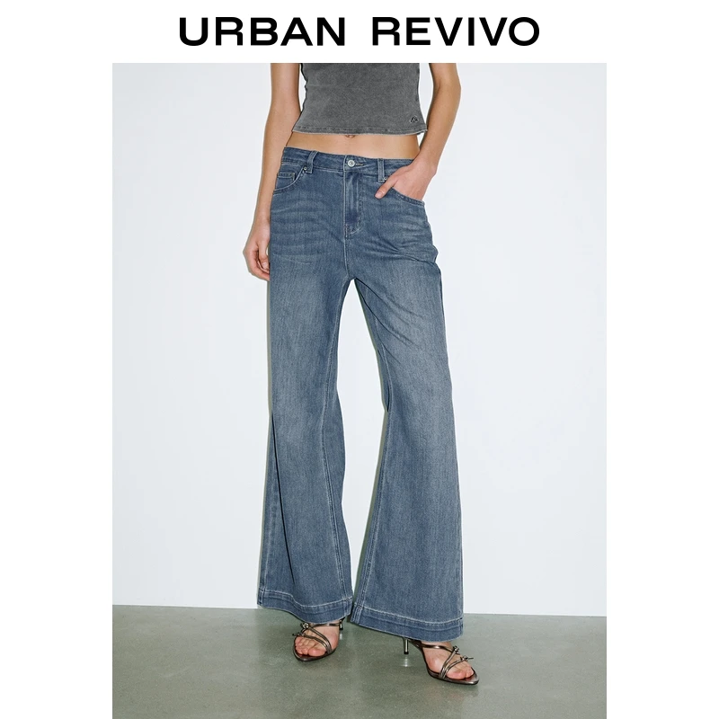 UR2025秋季新款女装丹宁回潮水洗猫须喇叭牛仔长裤UWM850206