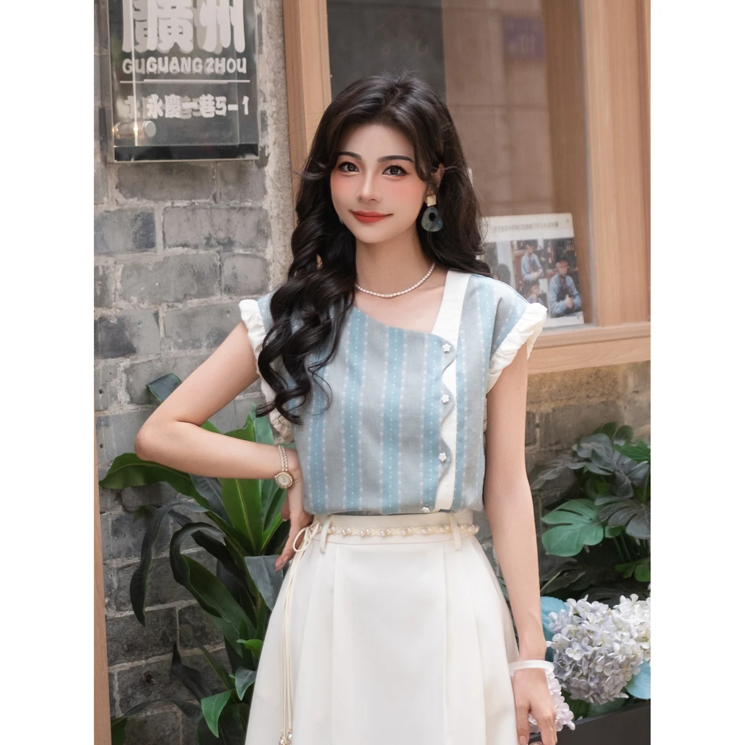 LIJIUJIU【零度海雾】夏气质短袖复古风显瘦色织条纹衬衫YY2506047