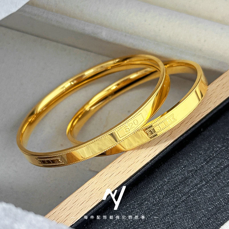 铜合金手镯 2025新款cnc高工亮面5201314实心镯子高端大气
