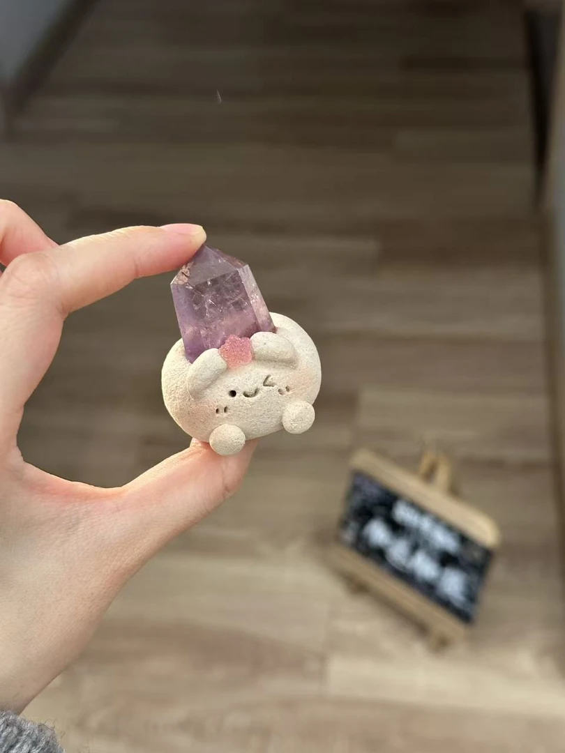 水晶小豆丁可爱紫水精柱
