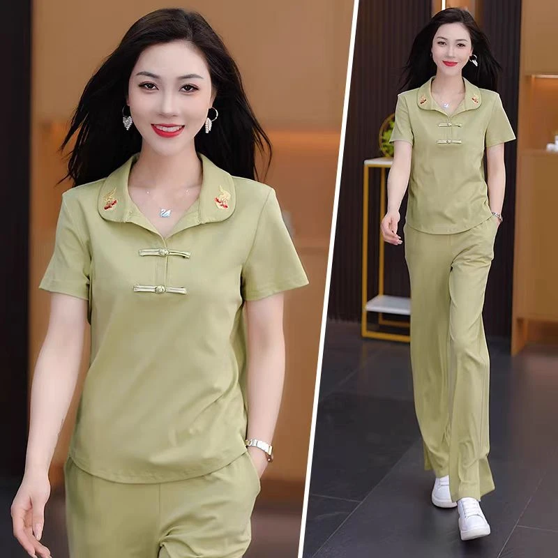 新款翻领休闲运动服套装女2025夏季新中式减龄时尚显瘦两件套950