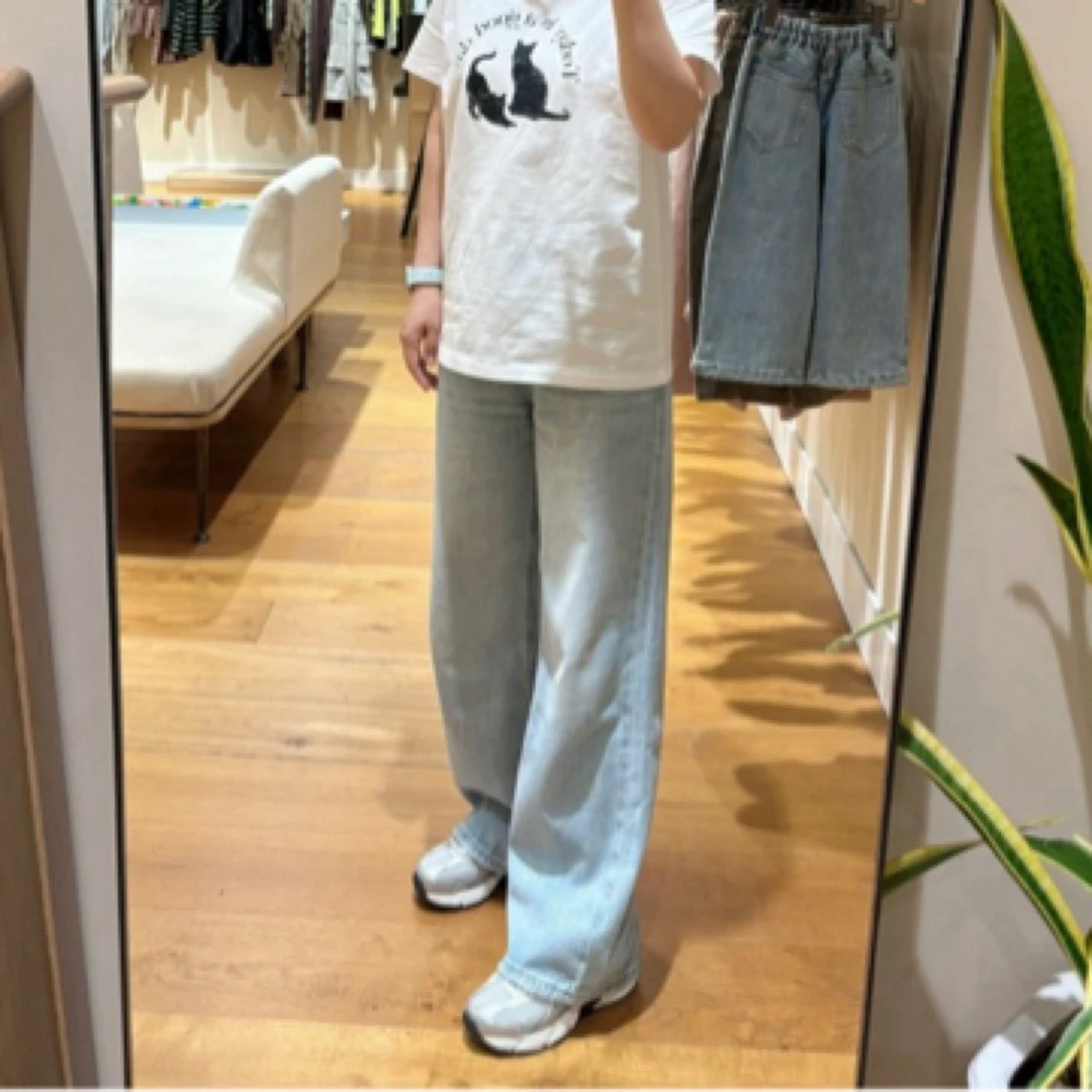 【一粒尘埃专属】夏季薄款女阔版直筒牛仔裤宽松显腿长