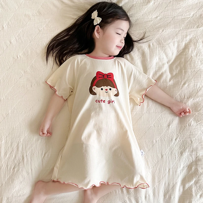 儿童女童韩版裙子莫代尔睡裙女宝宝夏季宽松中长款冰丝睡衣家居服