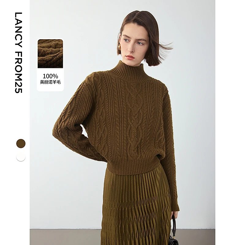 R809【赵老板】朗姿纯羊毛复古绞花设计感气质毛衣女上衣毛针织衫