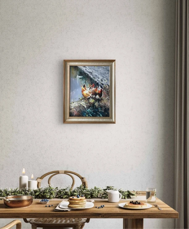 油画《农家一隅-生动的乐趣》带框52*62 画芯40*50默认无框