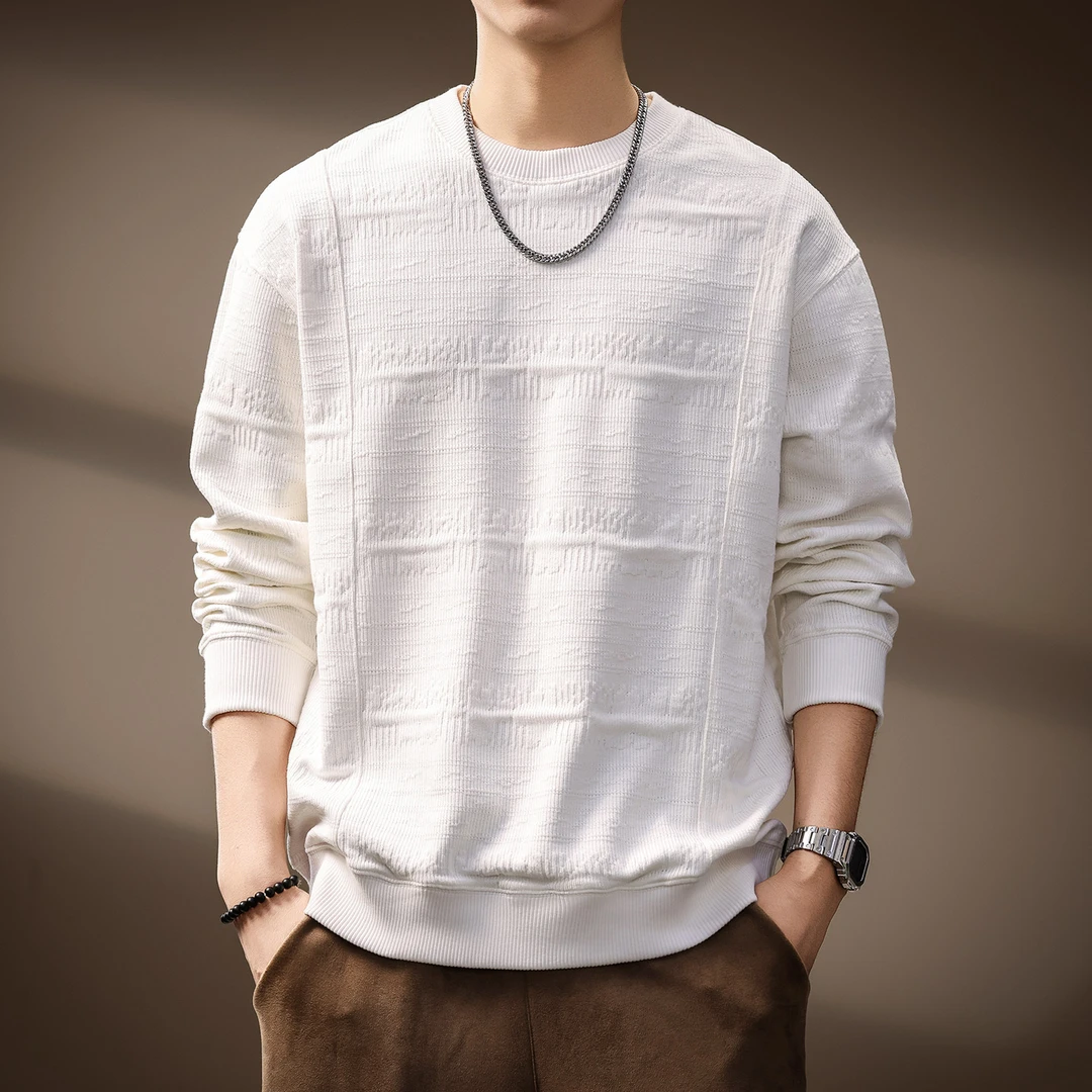 高端老钱风简约肌理感重磅卫衣男士秋季新款宽松百搭休闲长袖上衣