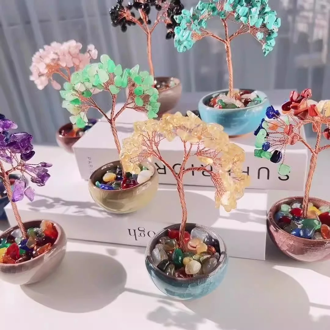 【天然手工】黄水晶发财树摆件造型树桌面书房办公室床头紫水晶礼物