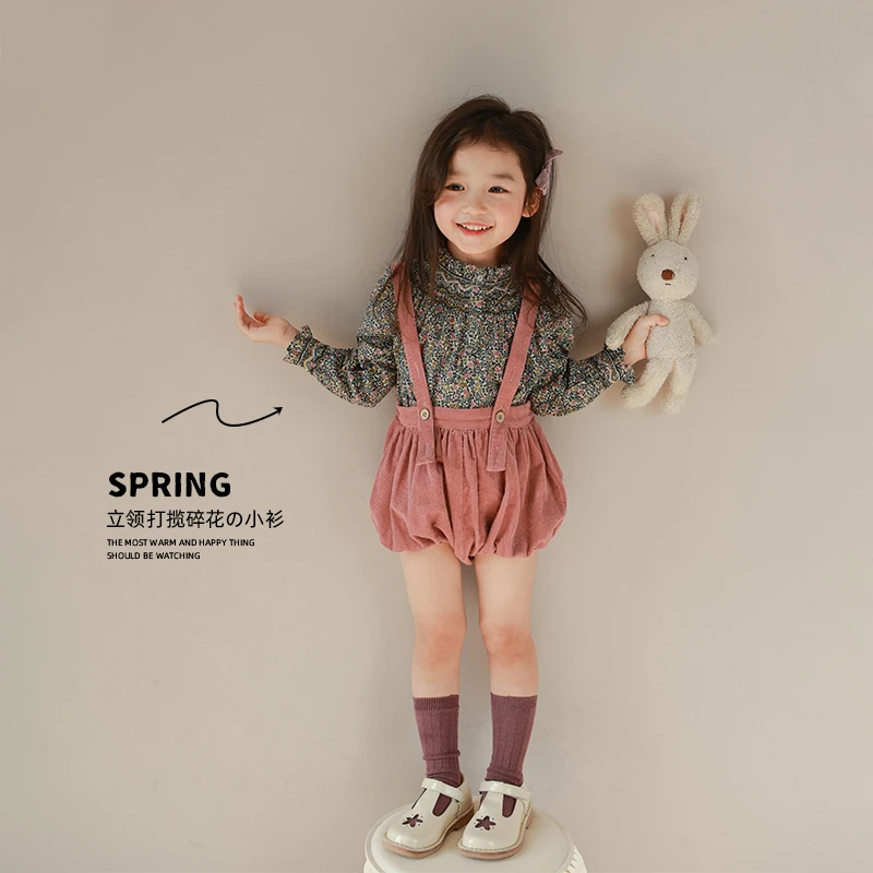 大耳象童装铺女童小花边立领打揽碎花小衫2023春季2301366