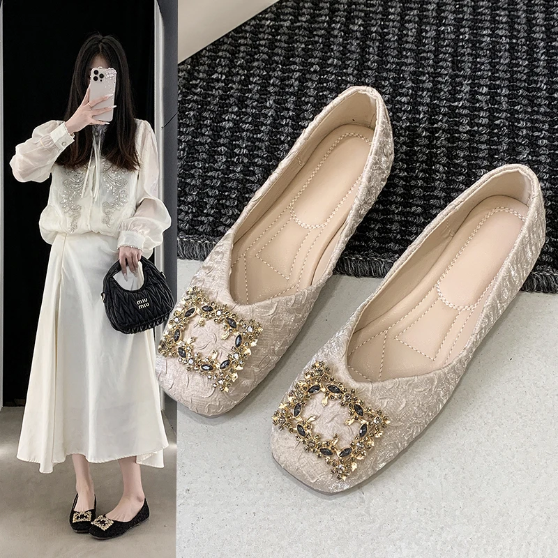 【现货+全额补运费】小香风小皮鞋单鞋浅口平底瓢鞋软底豆豆鞋