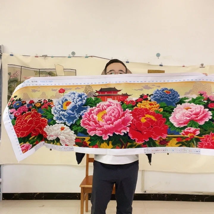 棉手工十字绣成品盛世长安国色天香花开富贵一米八