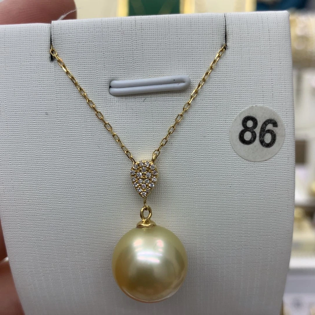 海水珍珠颈饰18K金镶嵌钻 石13-14