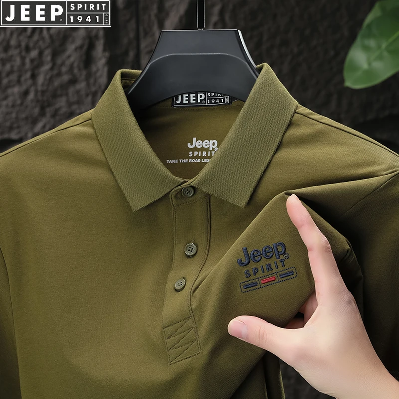 JEEP吉普纯色免烫薄款夏季短袖水洗Polo衫中青年韩版宽松上衣大码