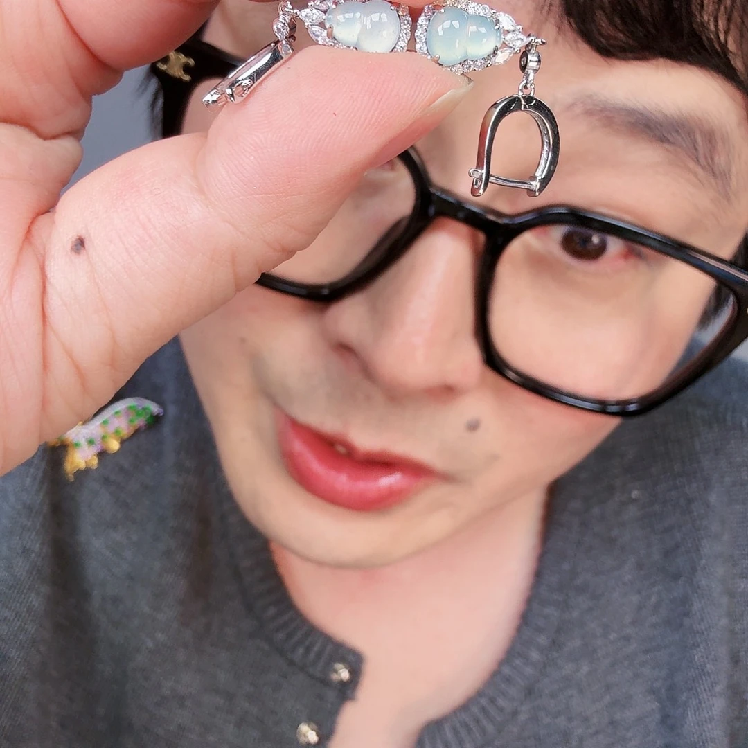 翡翠颈饰银S925镶嵌一对