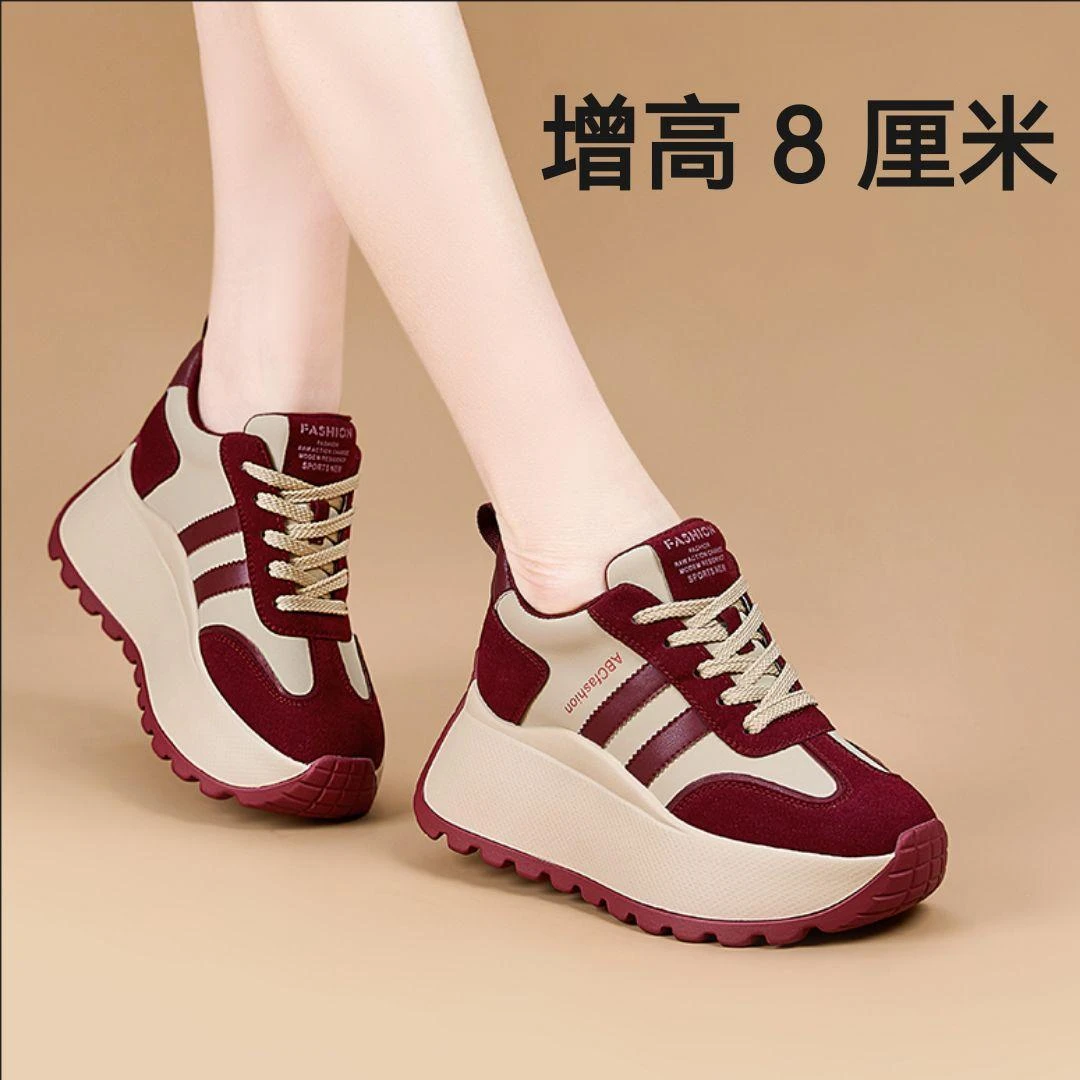 小个子厚底内增高老爹鞋女鞋2025新款秋冬加绒8cm拼色运动休闲鞋