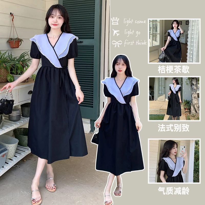 夏季女装气质遮肉显瘦连衣裙法式拼接小个子时尚甜美减龄茶歇裙子